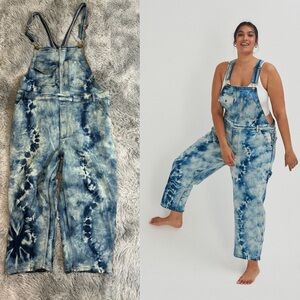 ANTHROPOLOGIE Pilcro Bleach Tie Dye Relaxed Fit Denim Overalls Plus Size